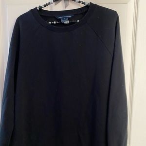 French connection black sweater with sheer back.